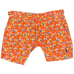 POLO by RALPH LAUREN Size 30 Orange Floral Cotton / Nylon Zip Fly Swim Trunks