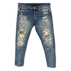 POLO by RALPH LAUREN Size 33 Indigo Distressed Denim Button Fly Jeans
