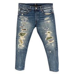 POLO by RALPH LAUREN Size 33 Indigo Distressed Denim Button Fly Slim Jeans
