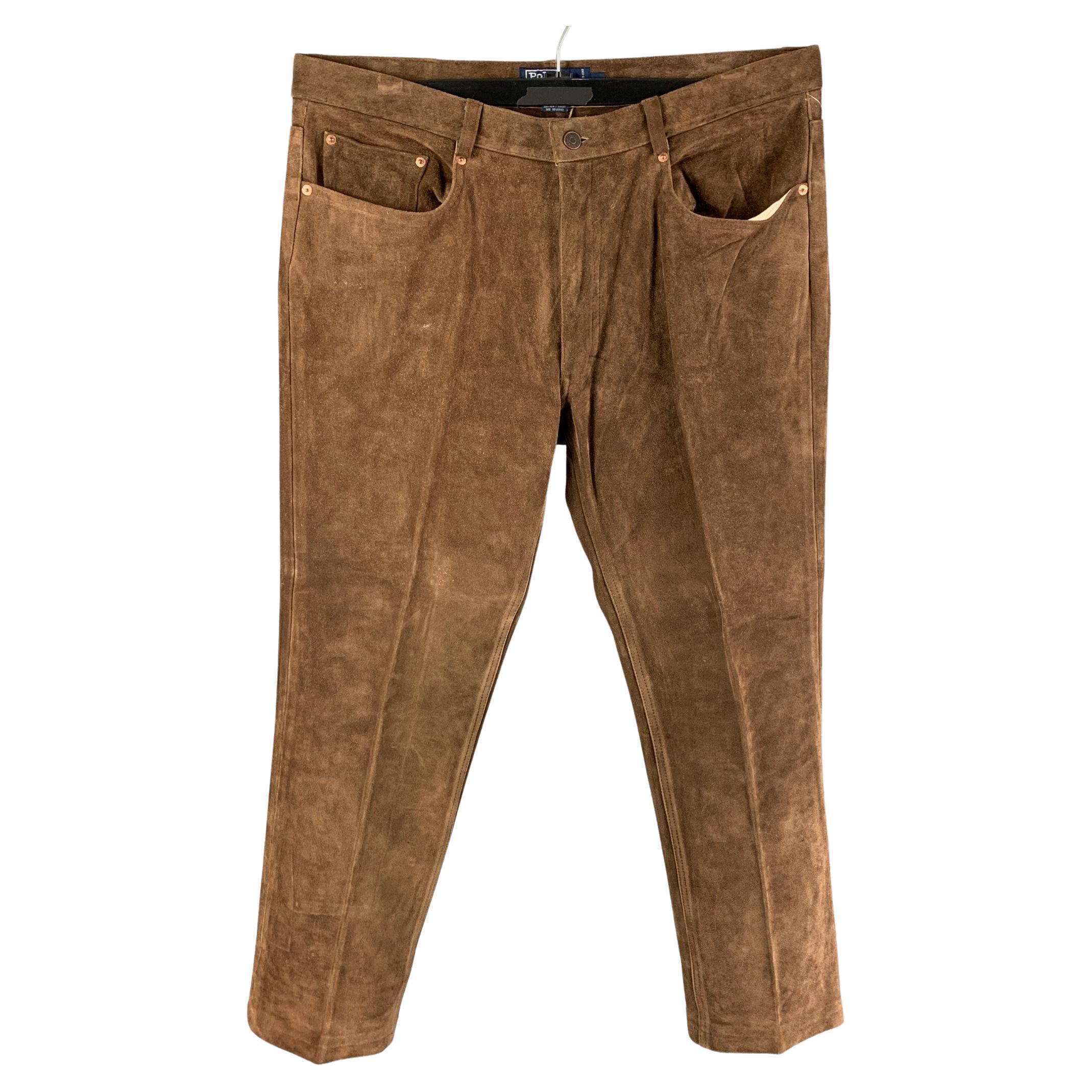 POLO by RALPH LAUREN Size 38 Brown Suede Casual Pants For Sale at 1stDibs