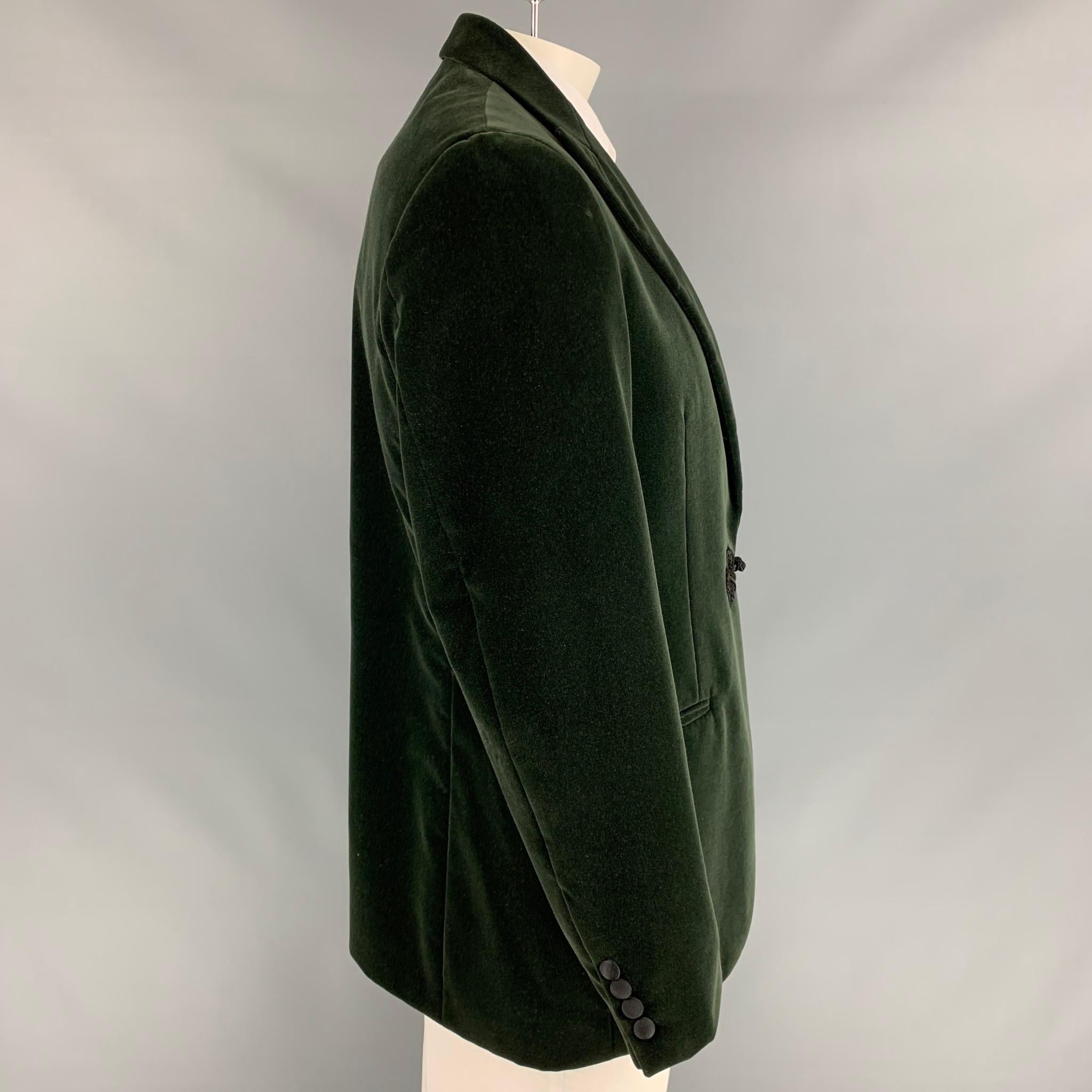 Black POLO by RALPH LAUREN Size 44 Regular Green Velvet Cotton Peak Lapel Sport Coat