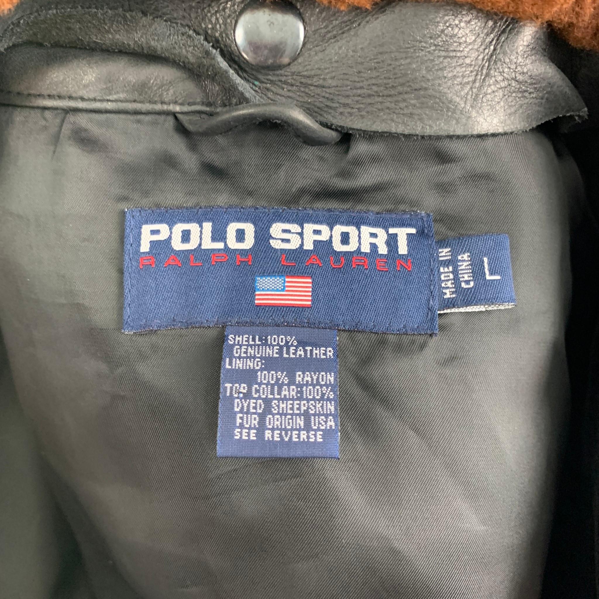 POLO by RALPH LAUREN Size L Black Brown Distressed Leather Jacket In Good Condition In San Francisco, CA
