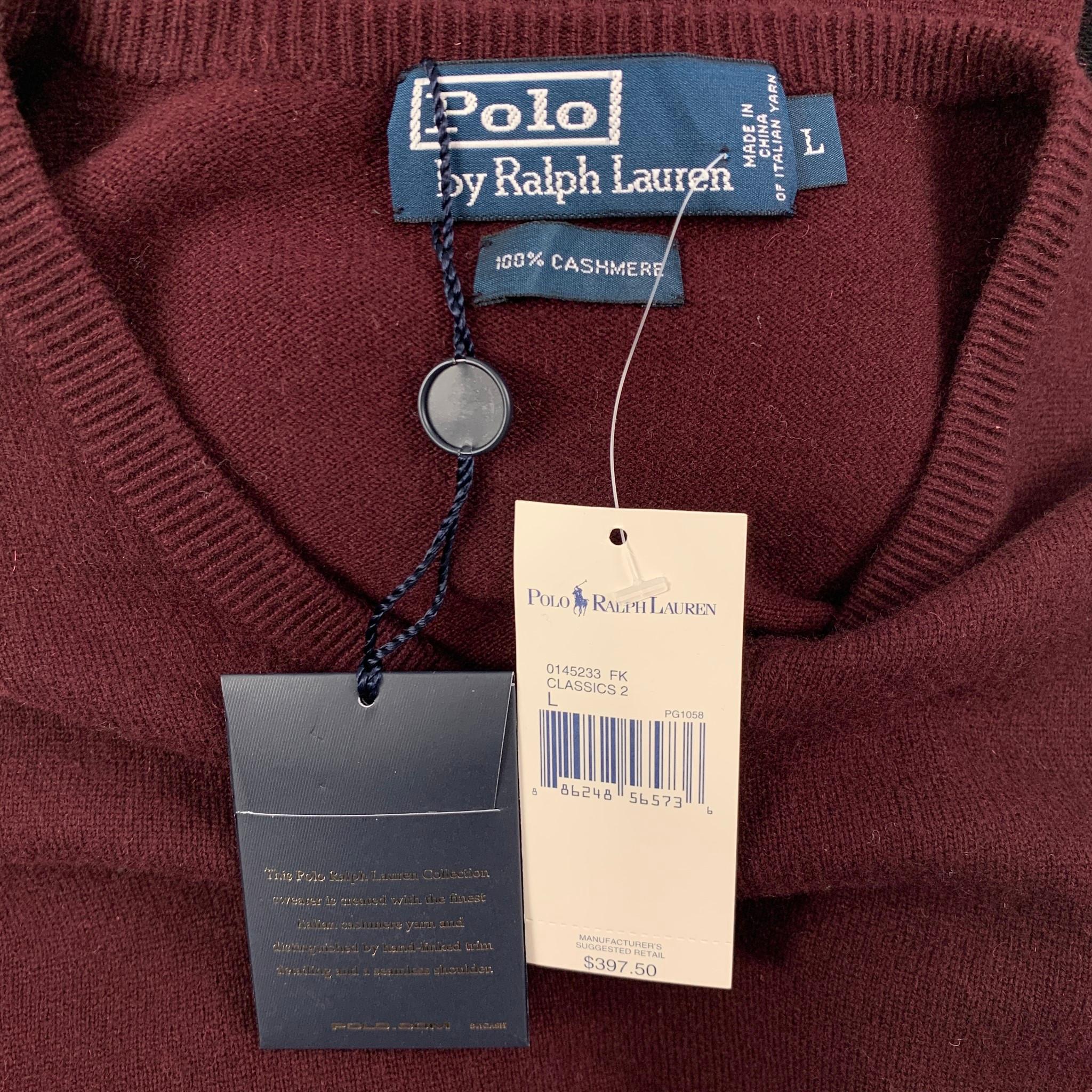 Men's POLO by RALPH LAUREN Size L Burgundy Cashmere V-Neck Sweater