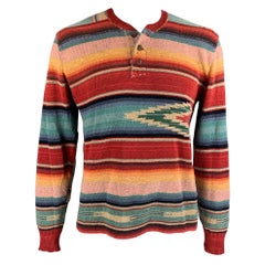 POLO by RALPH LAUREN Size L Multi-Color Knitted Linen Blend Buttoned Pullover