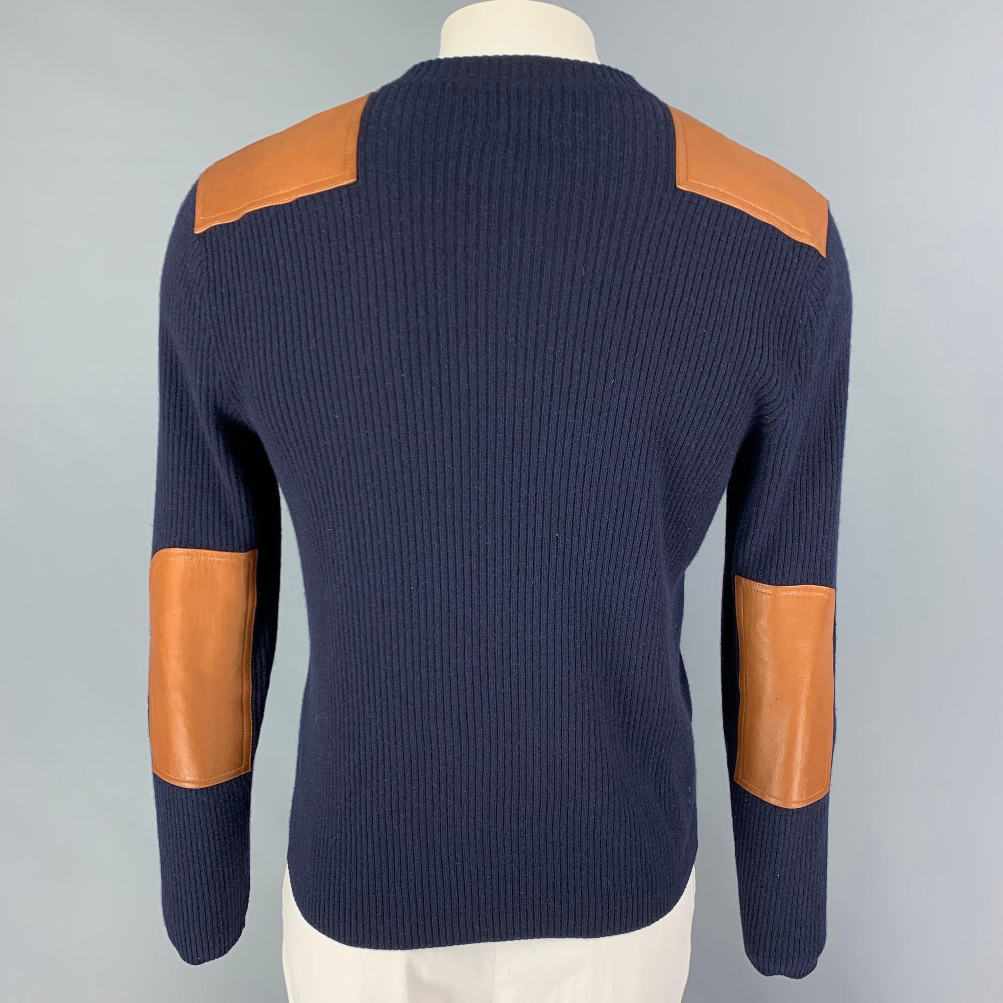 POLO by RALPH LAUREN Size L Navy Tan Cashmere Crew-Neck Sweater In Good Condition In San Francisco, CA
