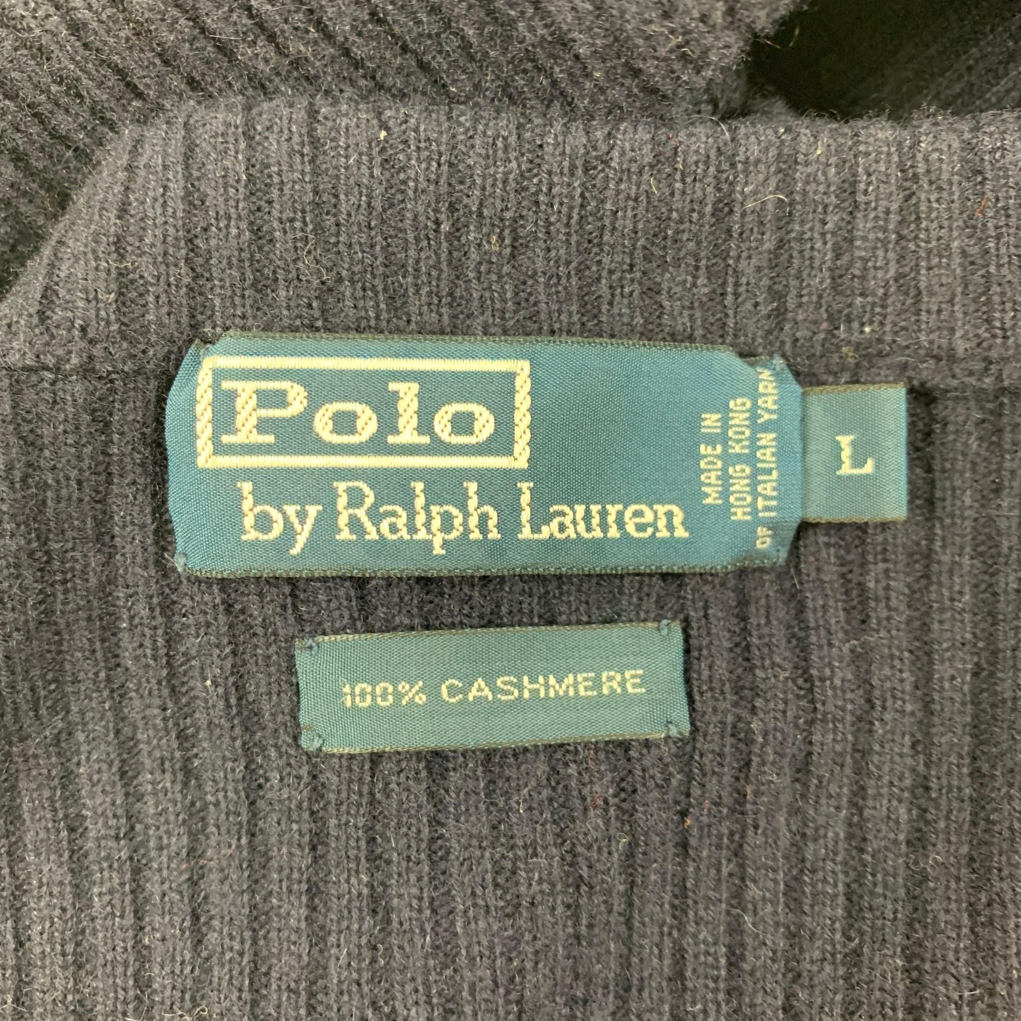 Men's POLO by RALPH LAUREN Size L Navy Tan Cashmere Crew-Neck Sweater