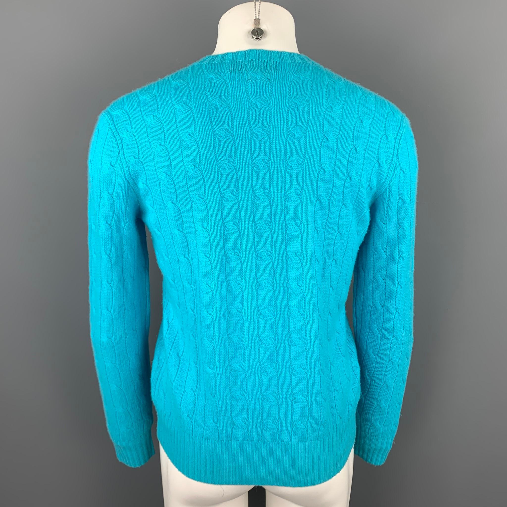 Blue POLO by RALPH LAUREN Size M Aqua Cable Knit Cashmere Crew-Neck Sweater