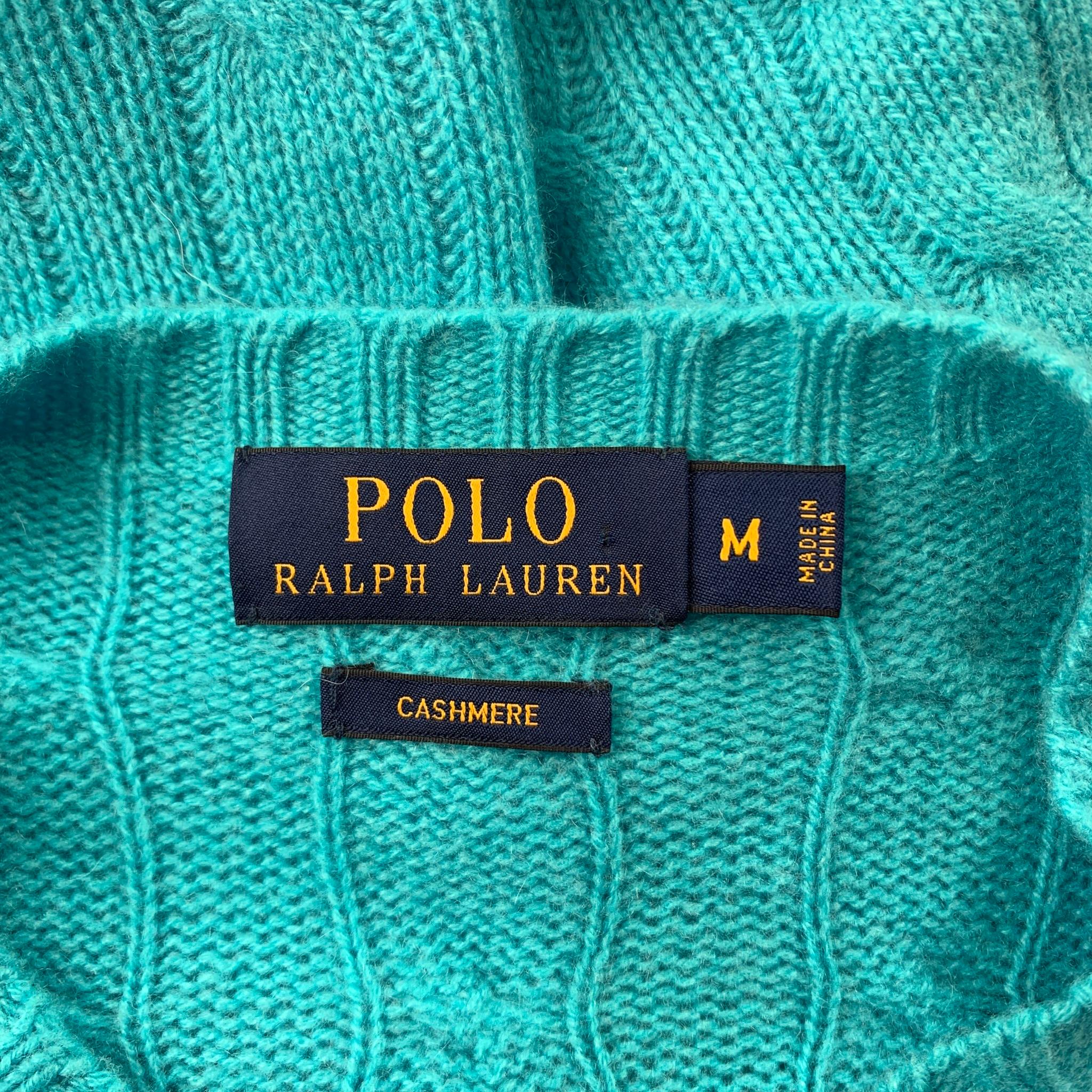 POLO by RALPH LAUREN Size M Aqua Cable Knit Cashmere Crew-Neck Sweater In Good Condition In San Francisco, CA