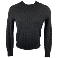 POLO by RALPH LAUREN Size M Black Cable Knit Cashmere Crew-Neck Sweater