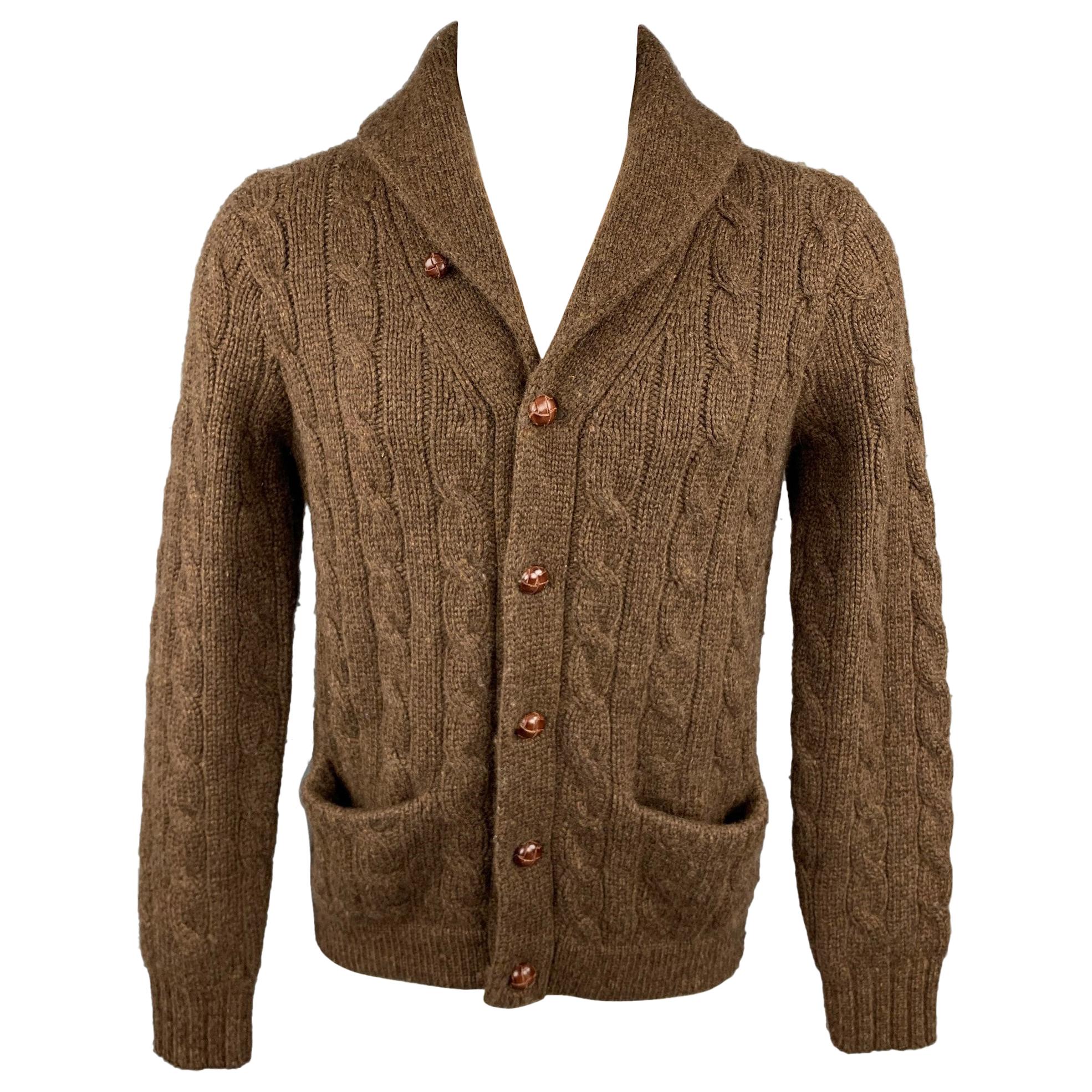 POLO by RALPH LAUREN Size M Brown Cable Knit Cashmere Shawl Collar Cardigan  at 1stDibs