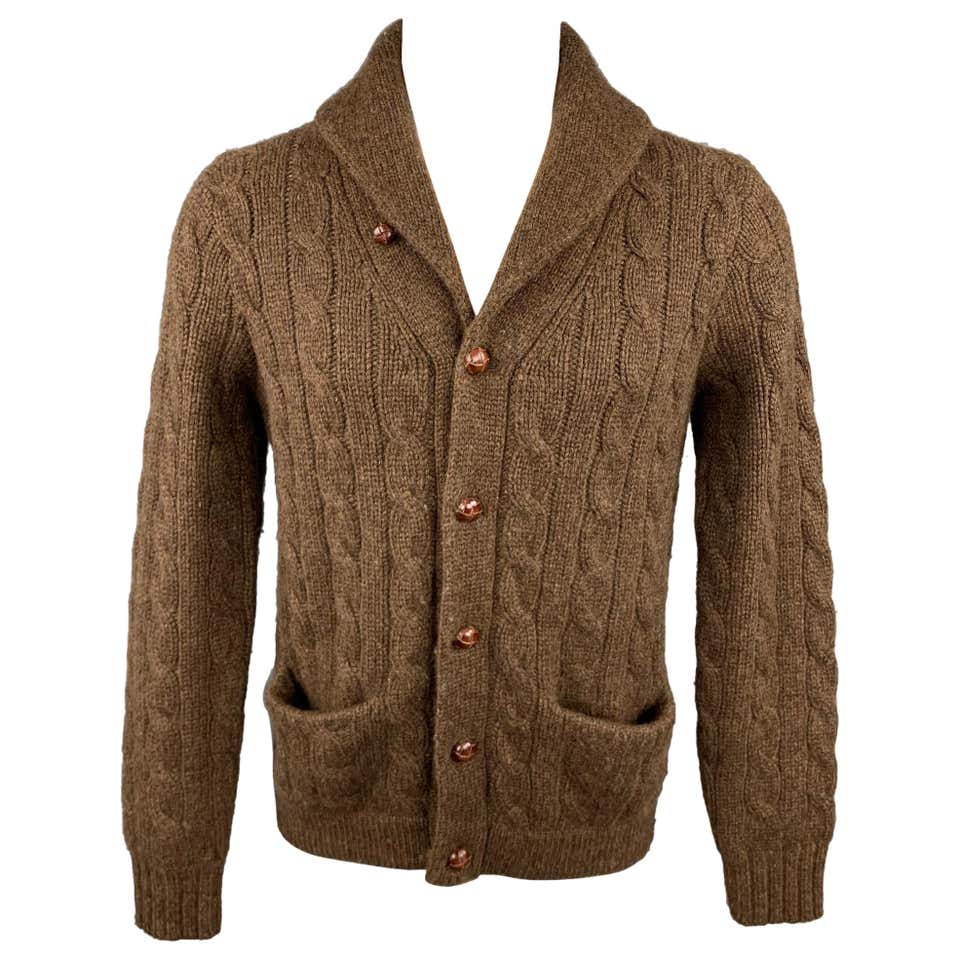 POLO by RALPH LAUREN Size M Brown Cable Knit Cashmere Shawl Collar ...