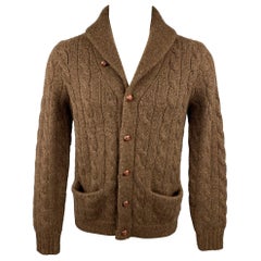 POLO by RALPH LAUREN Size M Brown Cable Knit Cashmere Shawl Collar Cardigan