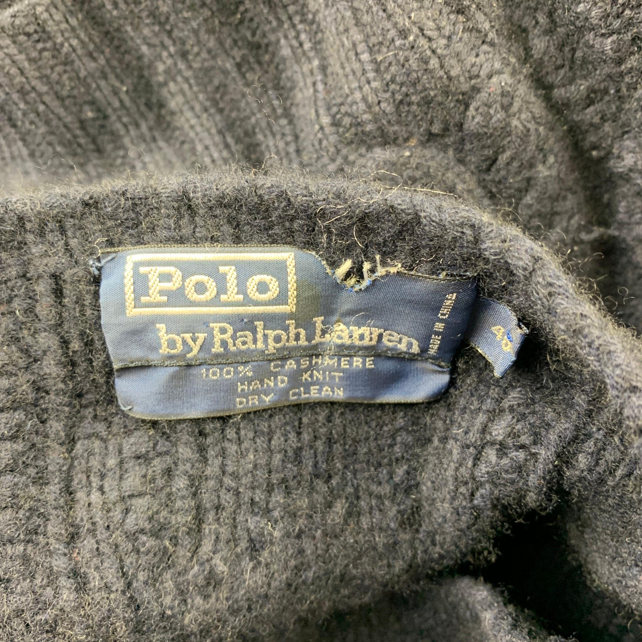 Black POLO by RALPH LAUREN Size M Navy Hand Knit Cashmere Crew-Neck Sweater