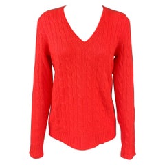 POLO by RALPH LAUREN Size M Orange Cable Knit Cashmere V-Neck Sweater