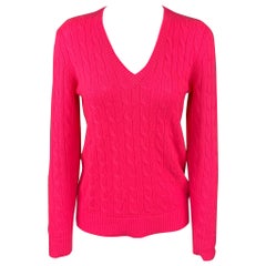 POLO by RALPH LAUREN Size M Pink Cable Knit Cashmere V-Neck Sweater