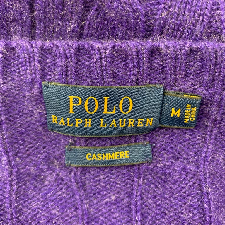 POLO by RALPH LAUREN Size M Purple Cashmere Cable Knit V-Neck Sweater For Sale 1