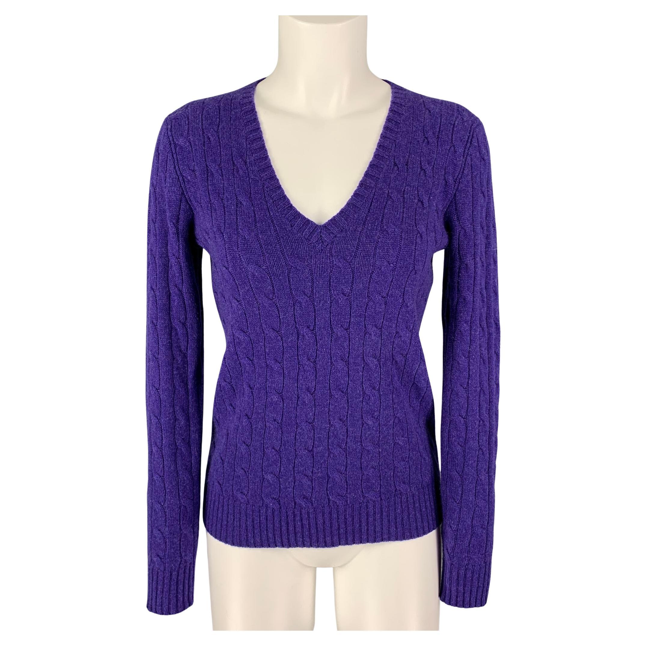 POLO by RALPH LAUREN Size M Purple Cashmere Cable Knit V-Neck Sweater For  Sale at 1stDibs
