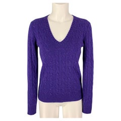 POLO by RALPH LAUREN Size M Purple Cashmere Cable Knit V-Neck Sweater