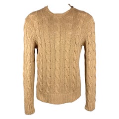 POLO by RALPH LAUREN Taille M Pull col ras du cou en tricot torsadé de soie Tan Tan
