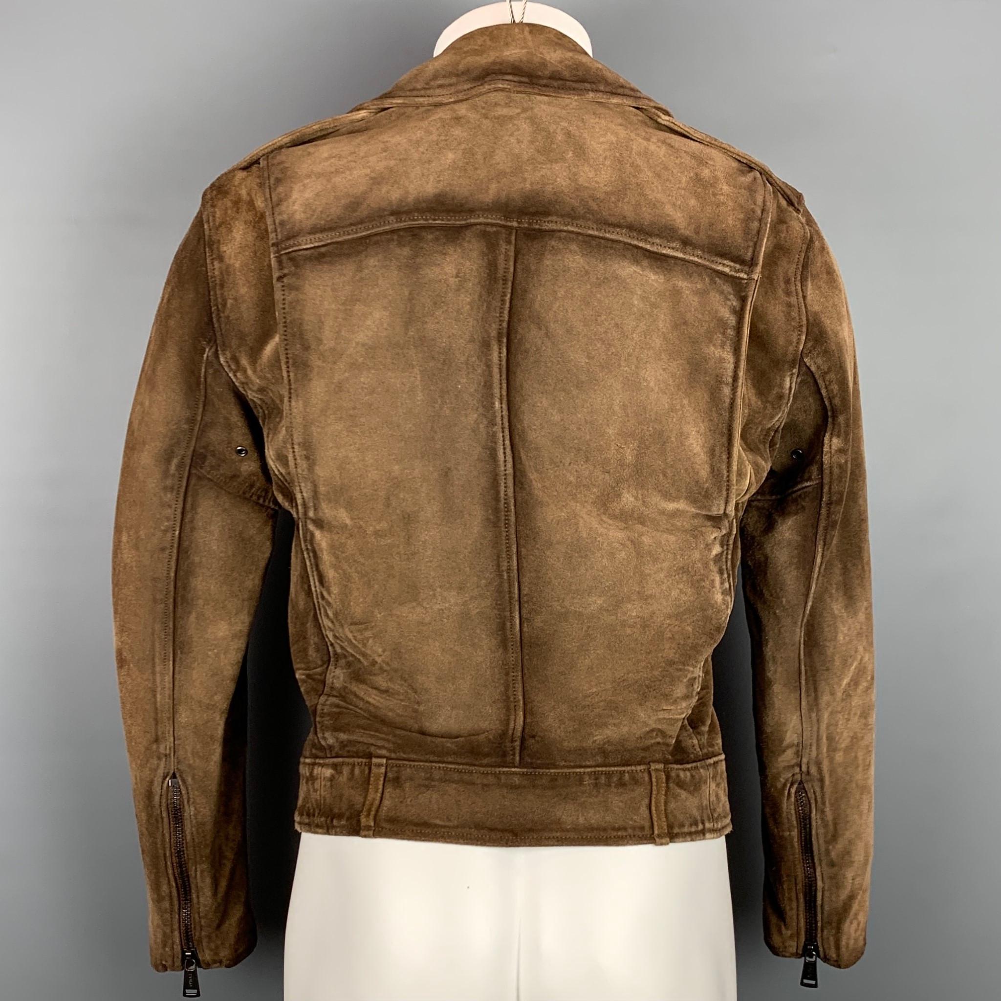 POLO by RALPH LAUREN Size S Brown Suede Motorcycle Jacket In Good Condition In San Francisco, CA