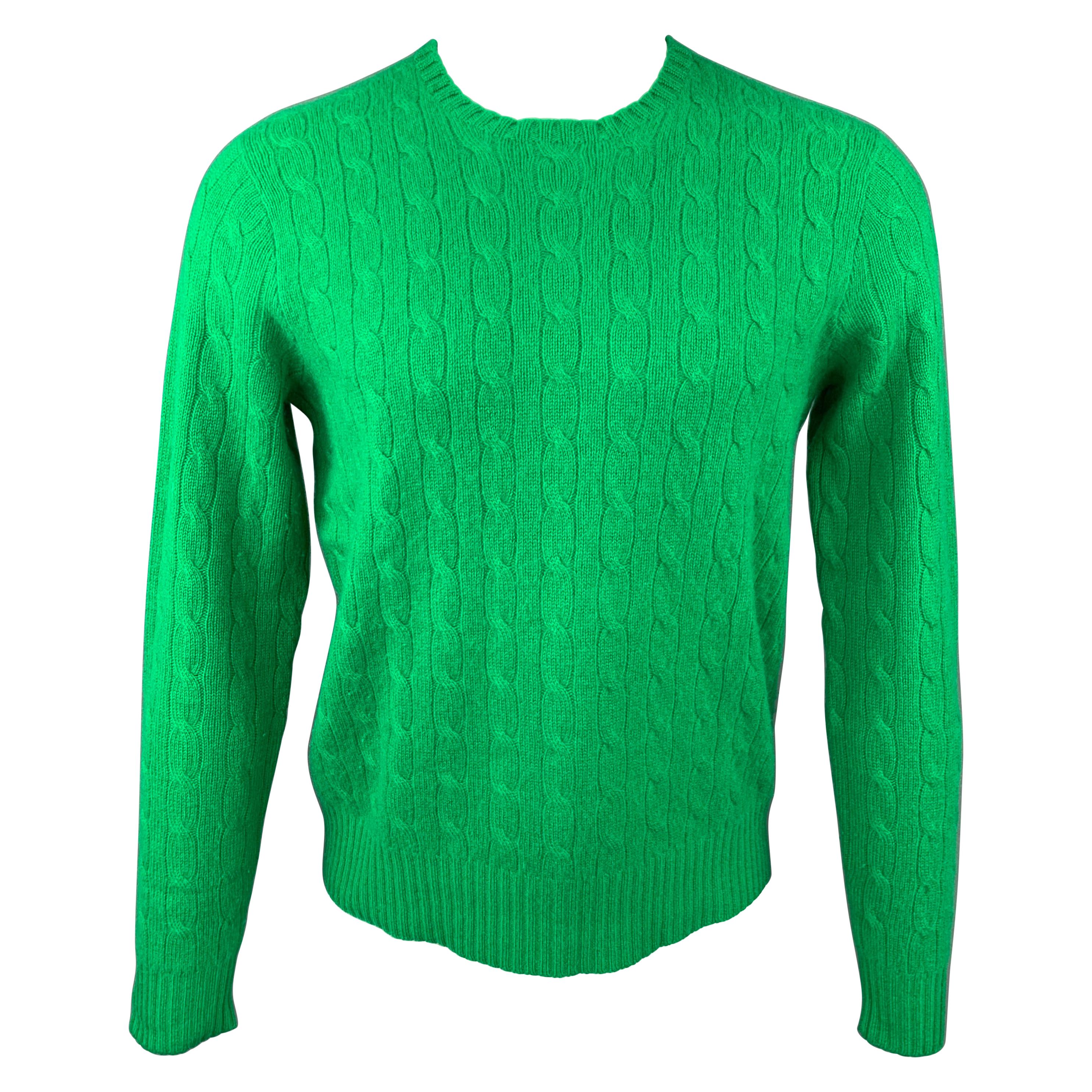 POLO by RALPH LAUREN Size S Green Cable Knit Cashmere Crew-Neck Sweater