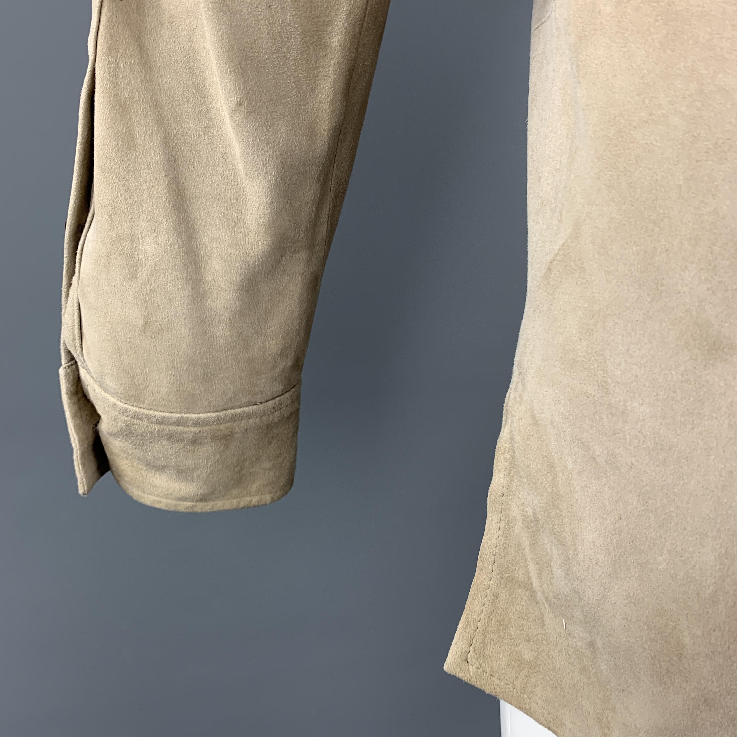 Men's POLO by RALPH LAUREN Size S Khaki Suede Patch Pocket Long Sleeve Shirt