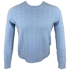 POLO by RALPH LAUREN Size S Light Blue Cable Knit Cashmere Crew-Neck Sweater