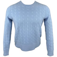 POLO by RALPH LAUREN Pullover mit Rundhalsausschnitt aus Kaschmir und Kabelstrick in Hellblau Größe S
