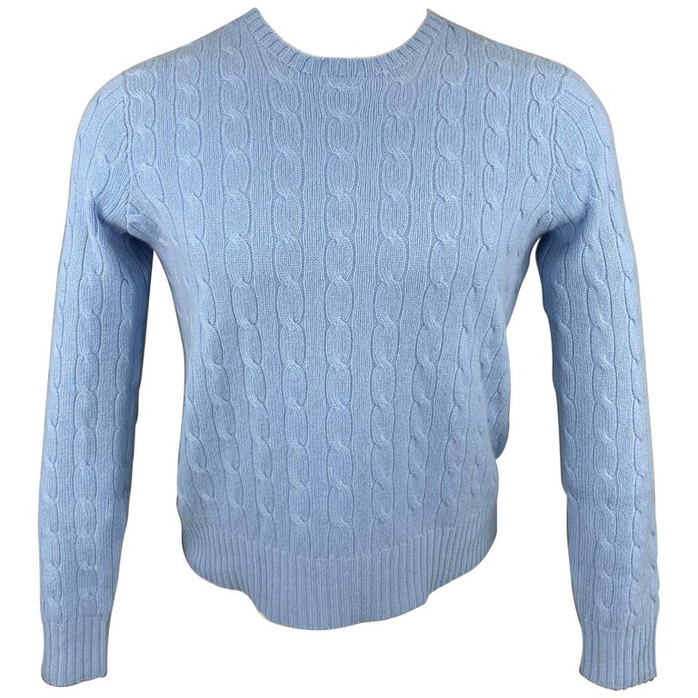 POLO by RALPH LAUREN Size S Light Blue Cable Knit Cashmere Crew-Neck Sweater  at 1stDibs