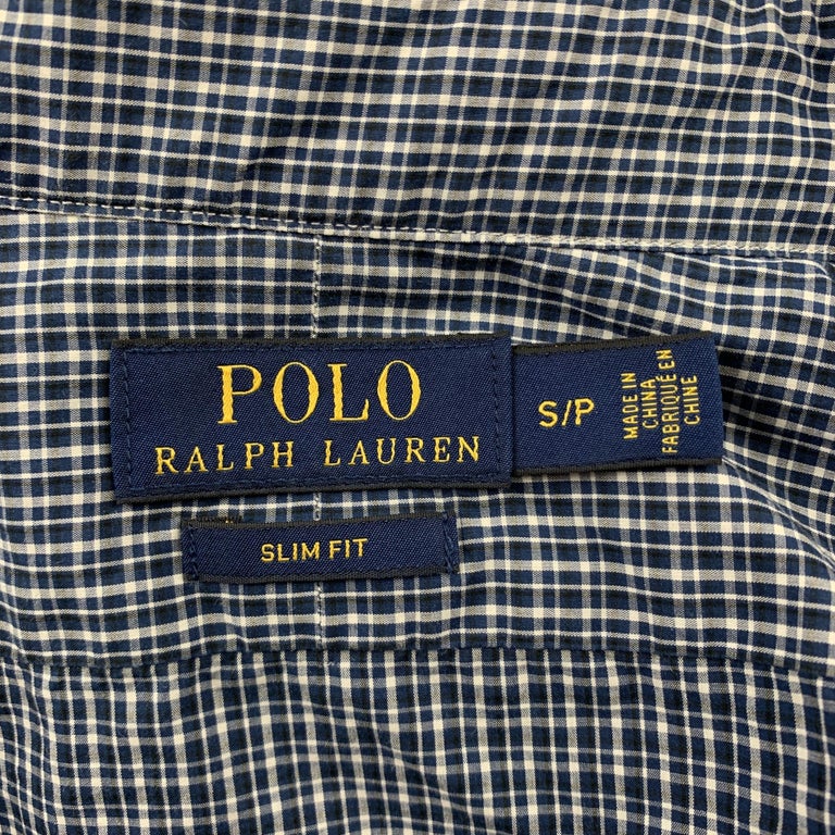 POLO by RALPH LAUREN Size S Navy Plaid Cotton Button Up Long Sleeve Shirt  For Sale at 1stDibs