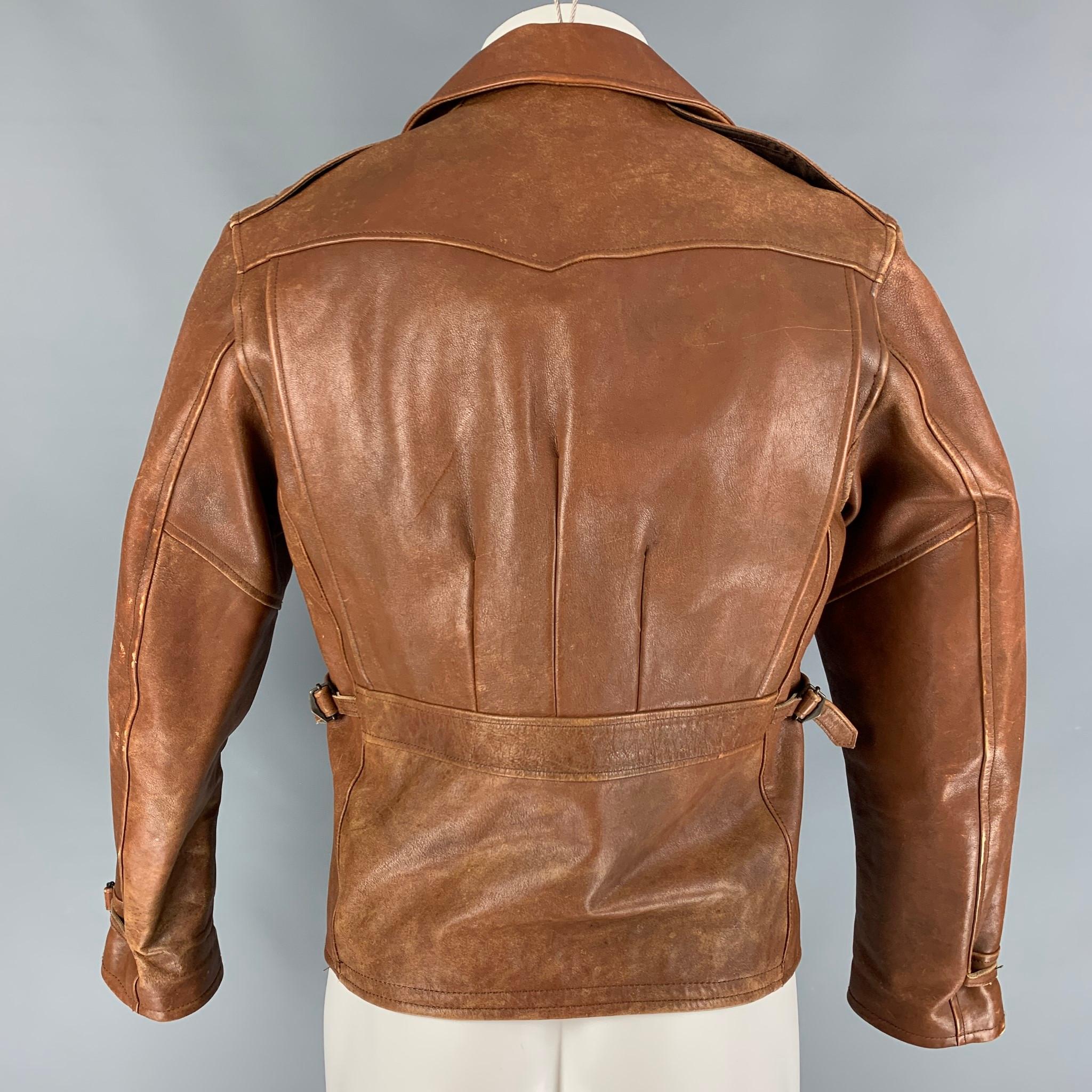 Brown POLO by RALPH LAUREN Size S Tan Distressed Leather Jacket