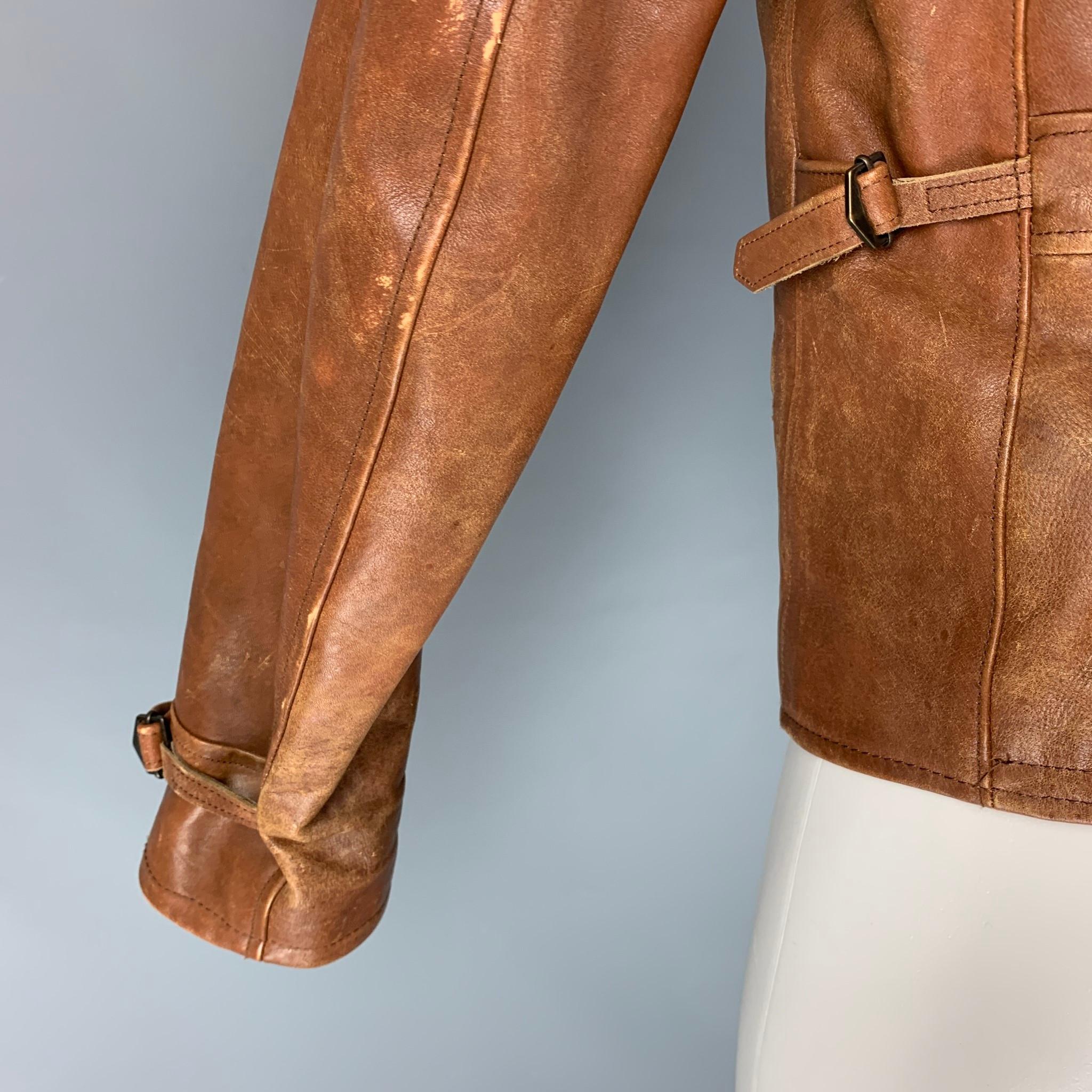 POLO by RALPH LAUREN Size S Tan Distressed Leather Jacket In Good Condition In San Francisco, CA