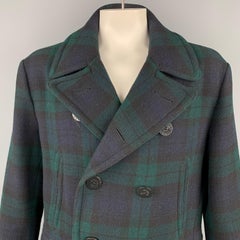 POLO by RALPH LAUREN Size XL Blackwatch Plaid Wool Double Breasted Peacoat