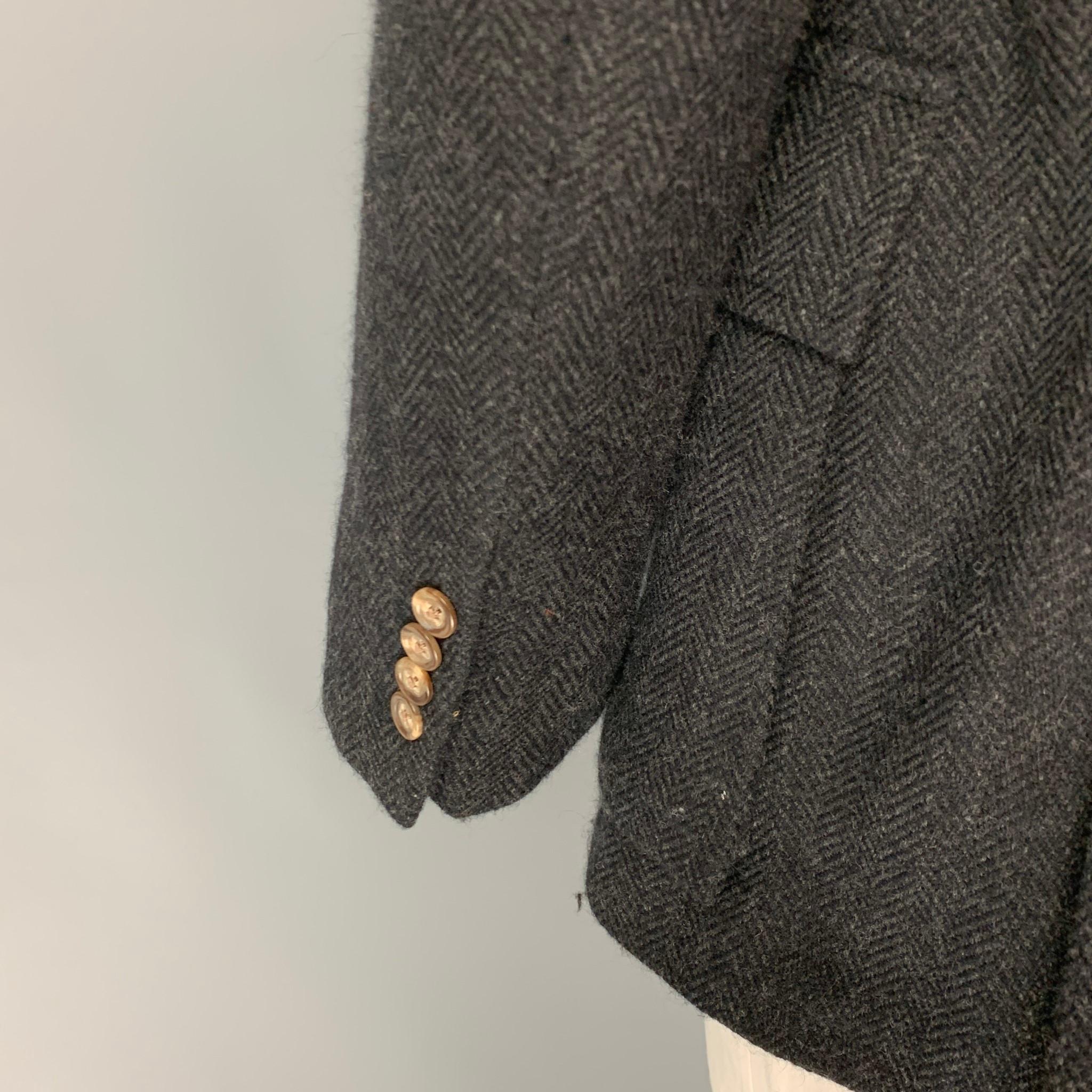 Men's POLO by RALPH LAUREN Size XL Dark Gray Herringbone Virgin Wool Belted Coat