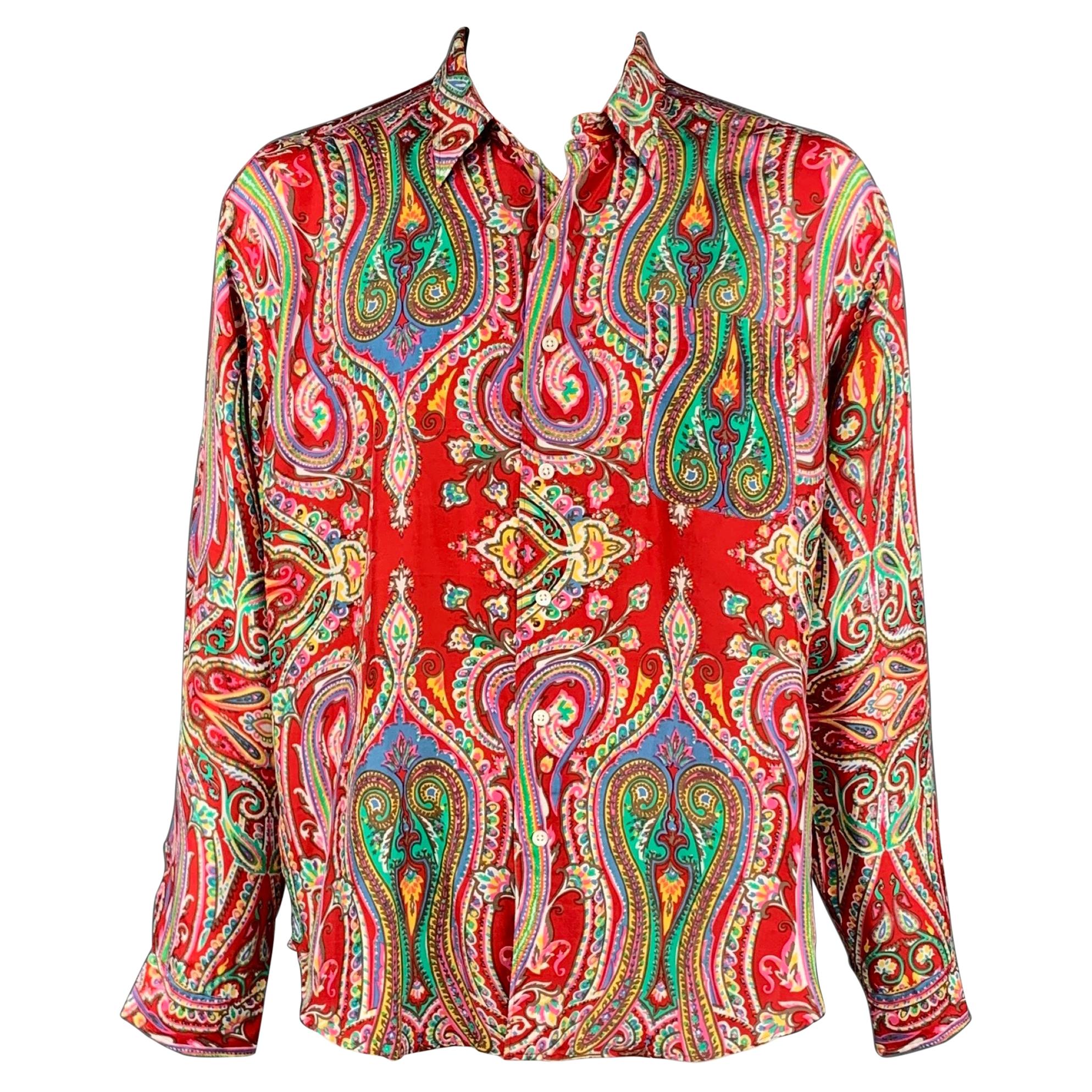 POLO by RALPH LAUREN Size XXL Multi-Color Paisley Silk Button Up Shirt at  1stDibs