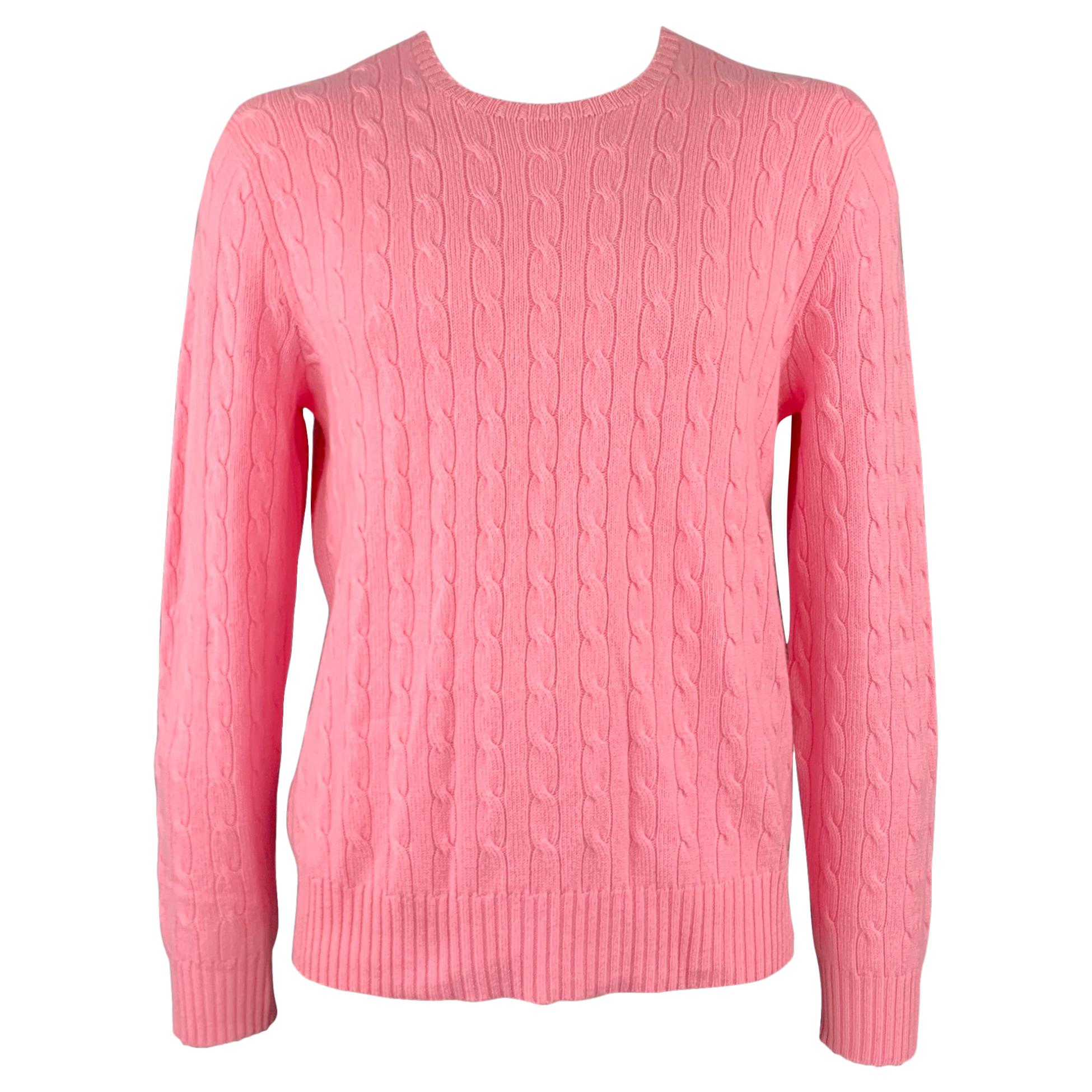 POLO by RALPH LAUREN Size XXL Pink Cable Knit Cashmere Crew-Neck Sweater