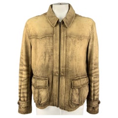 POLO by RALPH LAUREN Size XXL Tan Distressed Leather Zip Up Jacket