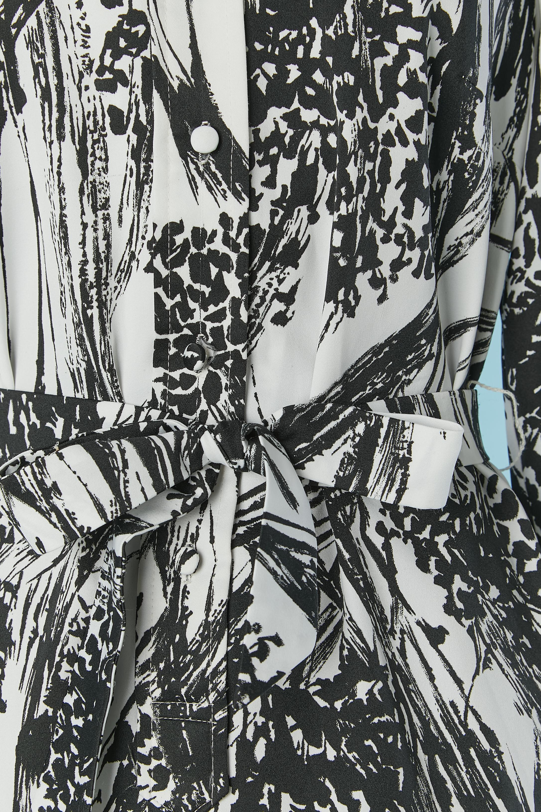 Black Polo dress with black&white print LANVIN Circa 1970's For Sale