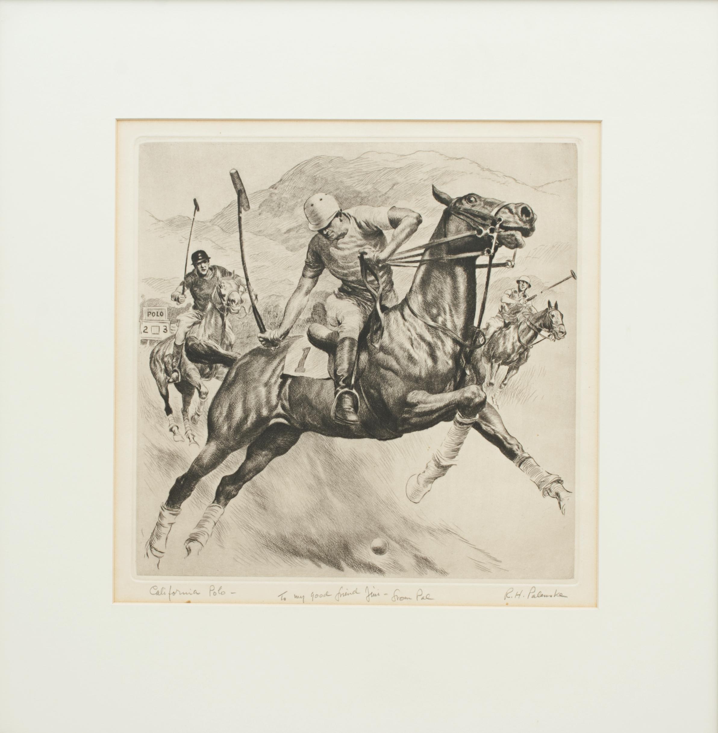 Sporting Art Gravure de polo de Californie par Reinhold H. Palenske  en vente
