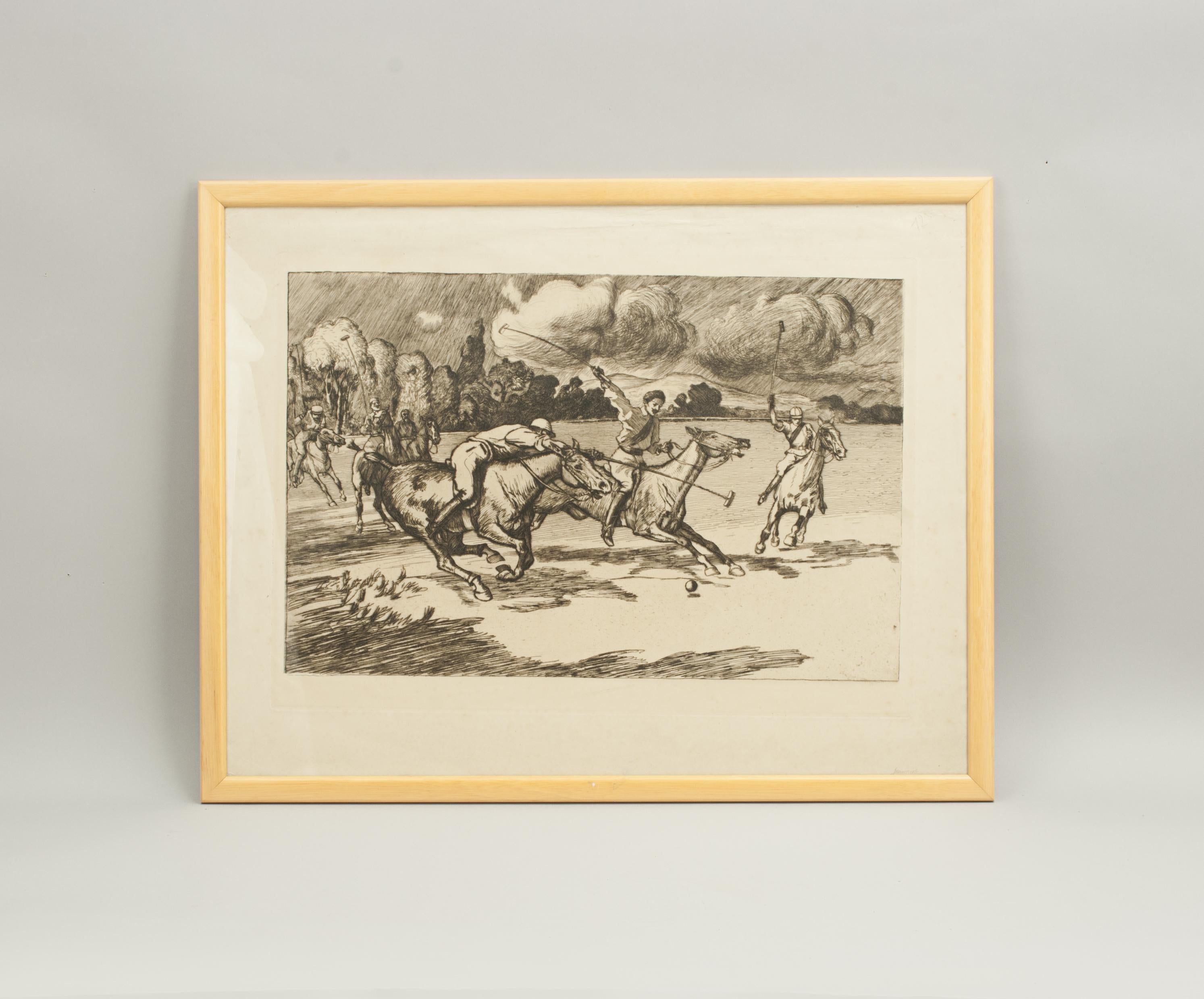 Polo picture, Drypoint Etching by Pierre-Georges Jeaniott.
A rare Polo match etching by the artist by Pierre-Georges Jeaniott (French, 1848-1934). The drama of the match has been well captured and the etching is signed in pencil (bottom right hand