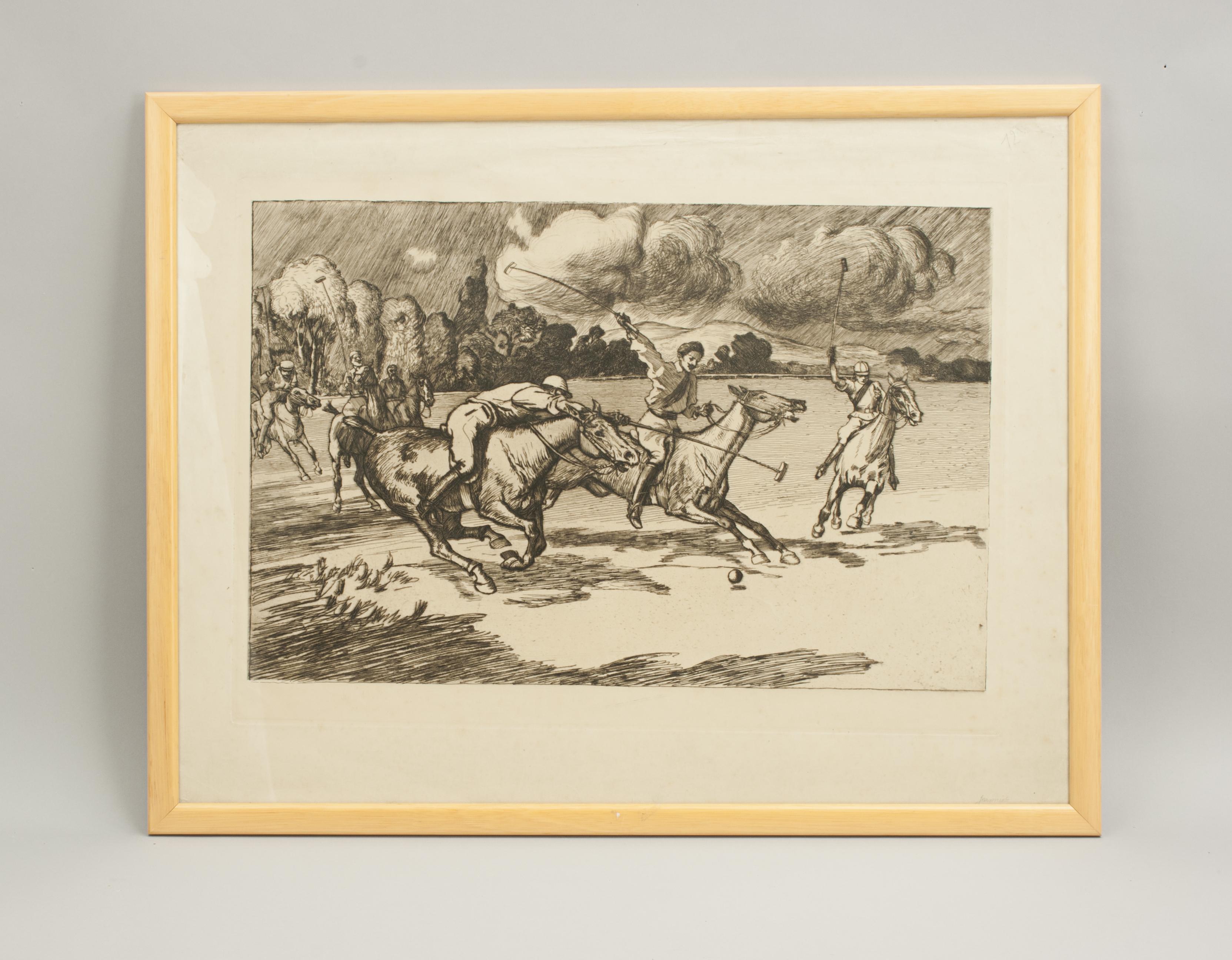 Sporting Art Polo Etching, Polo Match by Pierre, Georges Jeaniott For Sale