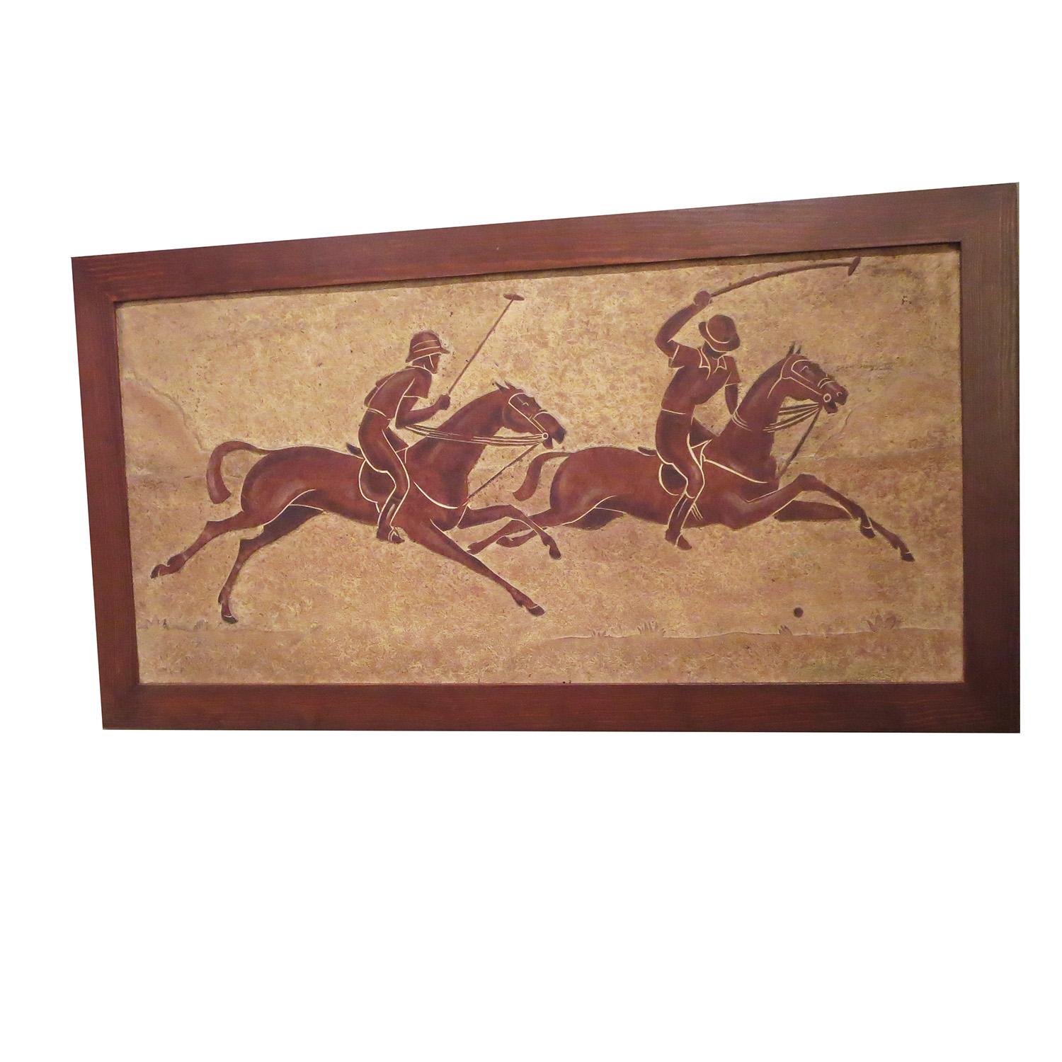 Mid-Century Modern Polo Horses Carved Masonite Panels