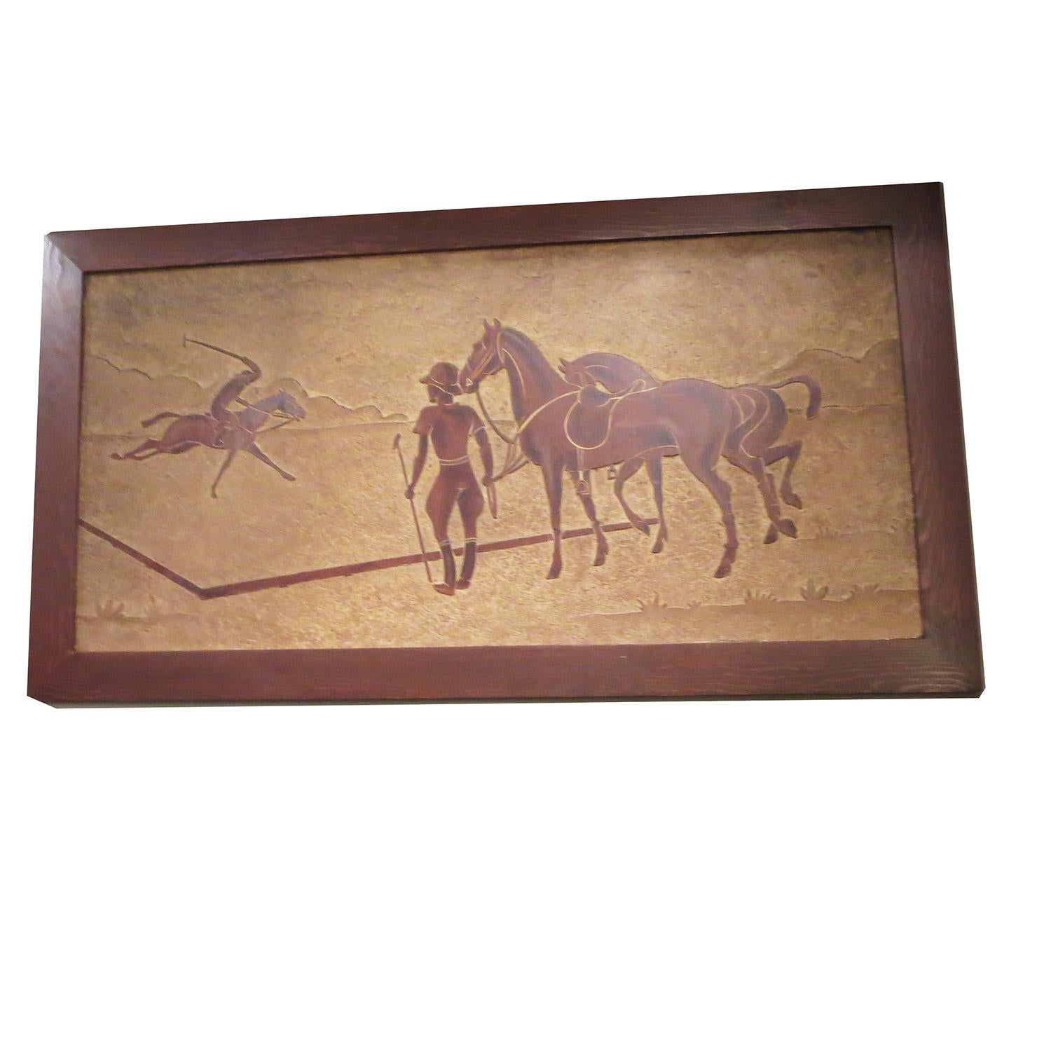 American Polo Horses Carved Masonite Panels