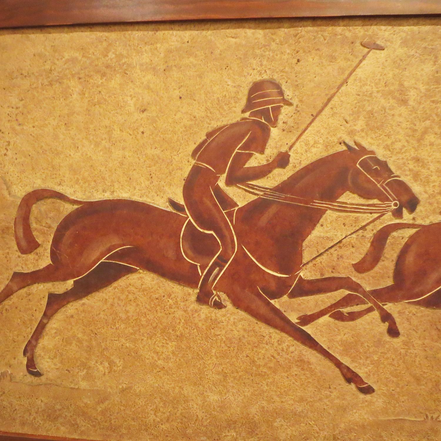 Hand-Carved Polo Horses Carved Masonite Panels