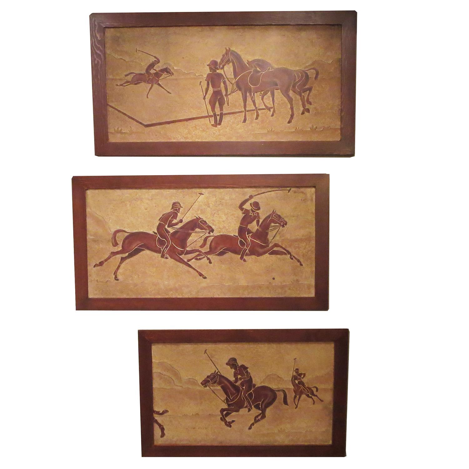 Polo Horses Carved Masonite Panels