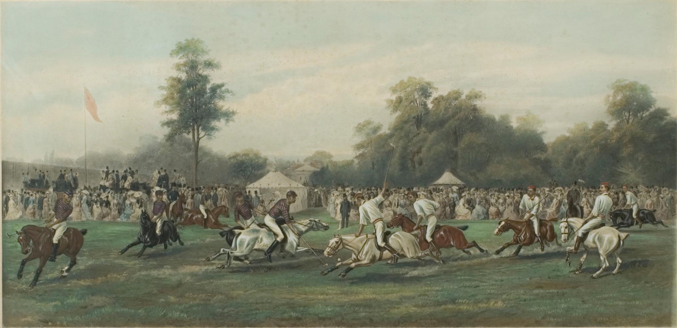 Sporting Art Antique Polo Print, Match at Hurlingham Between the Horse Guards 'Blues'..