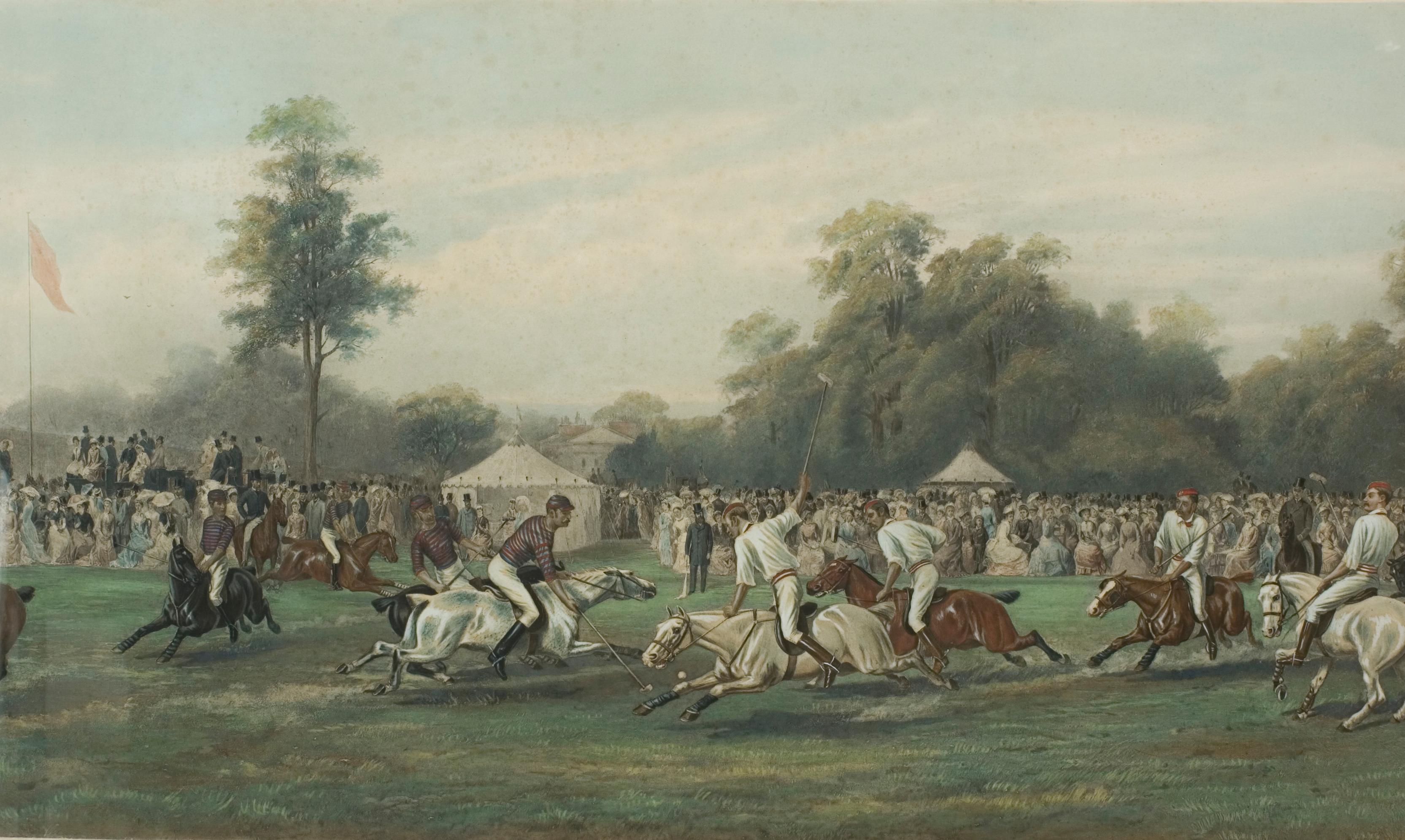 British Antique Polo Print, Match at Hurlingham Between the Horse Guards 'Blues'..
