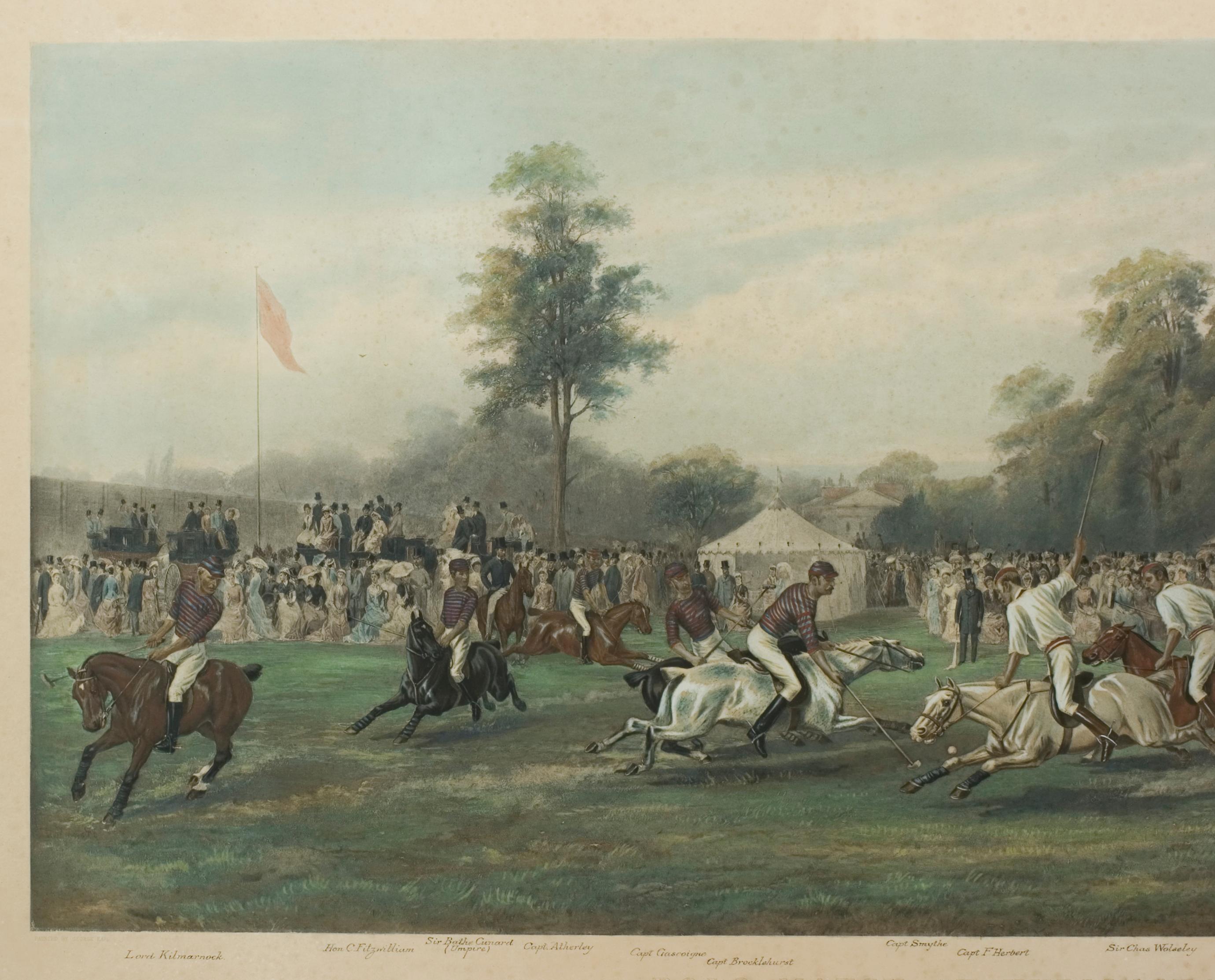 Antique Polo Print, Match at Hurlingham Between the Horse Guards 'Blues'.. In Good Condition In Oxfordshire, GB