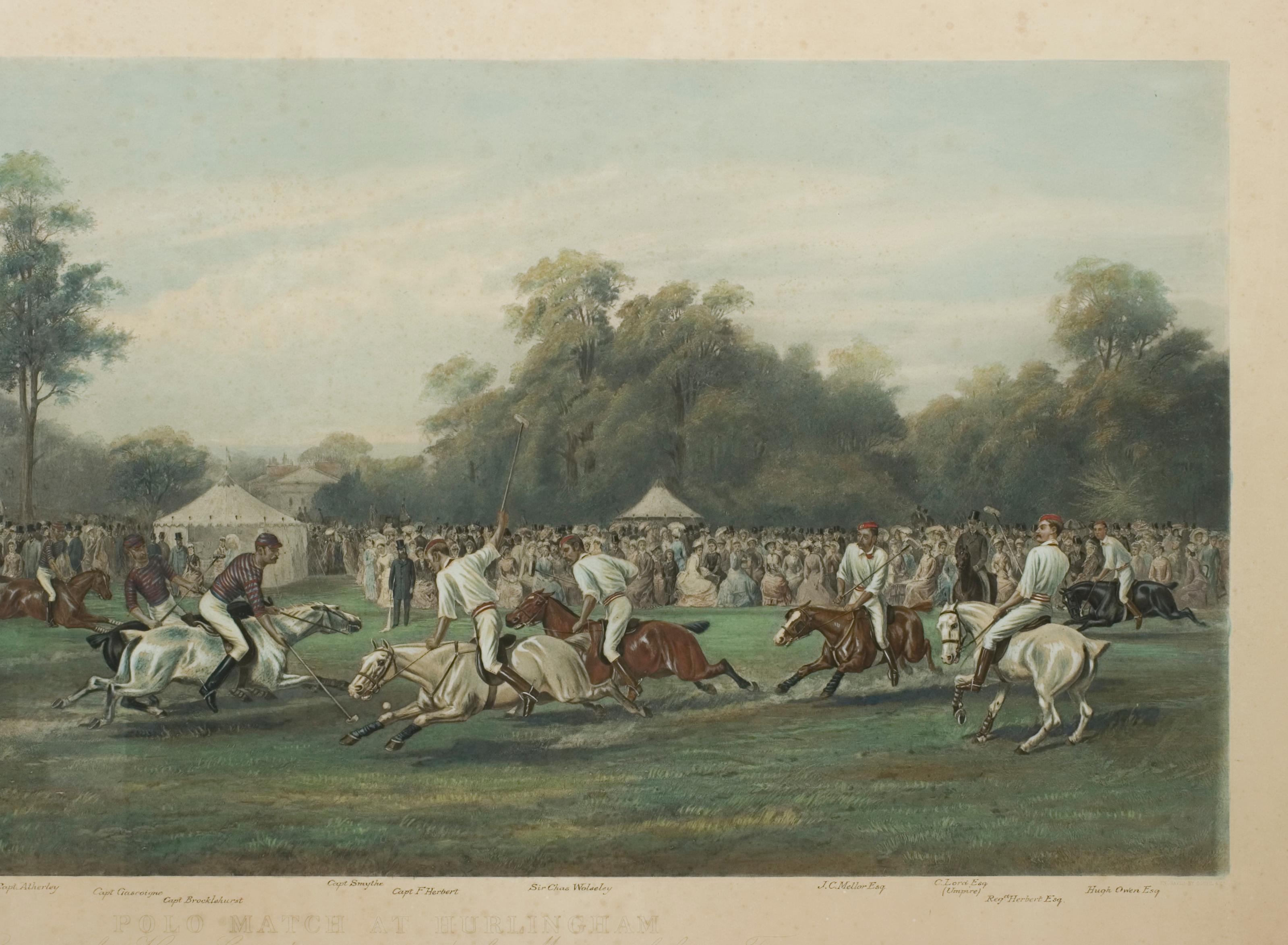 Mid-19th Century Antique Polo Print, Match at Hurlingham Between the Horse Guards 'Blues'..