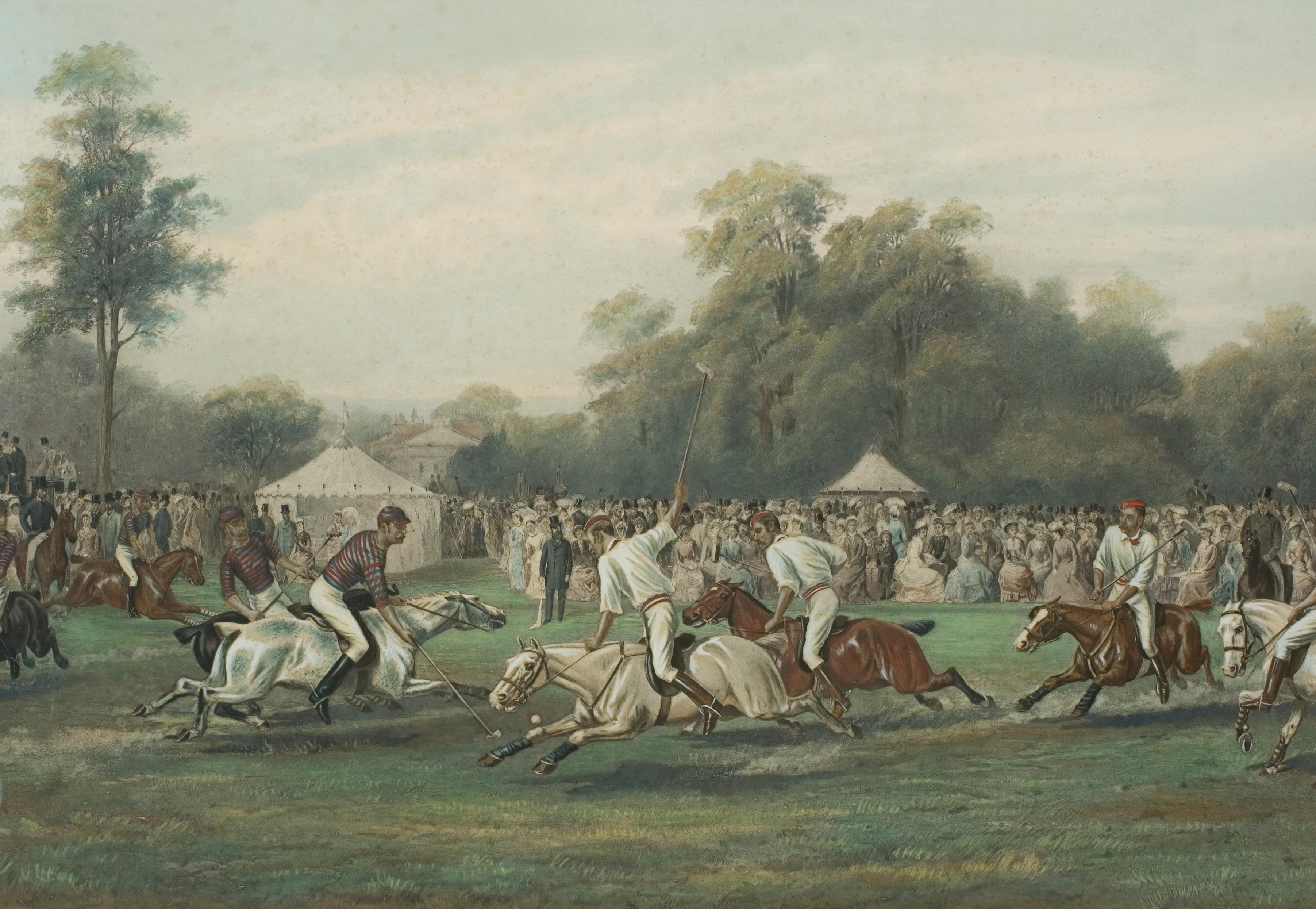 Paper Antique Polo Print, Match at Hurlingham Between the Horse Guards 'Blues'..